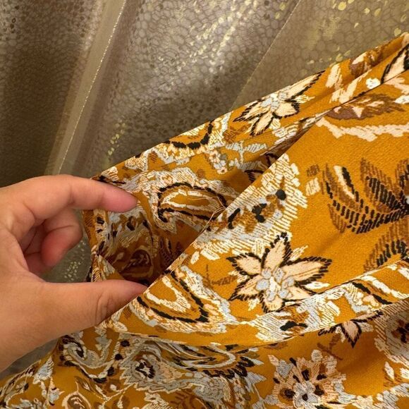 Cotton Bleu Golden Yellow Brown Paisley Long Sleeve Dress Large NWT - Picture 6 of 9